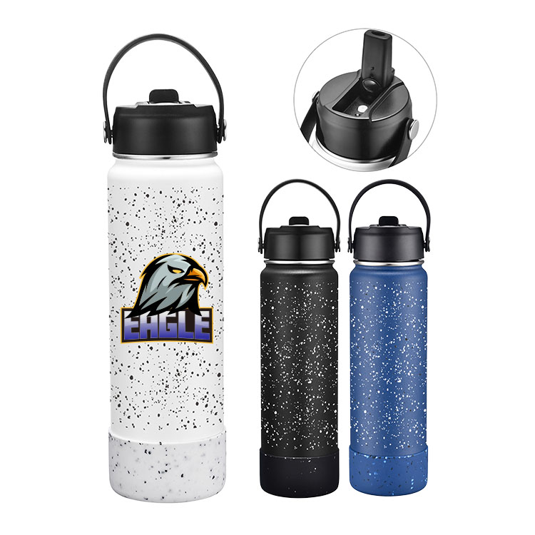 27 OZ. Speckled Design Vacuum Water Bottle w/Spout & Silicone Bottom 2