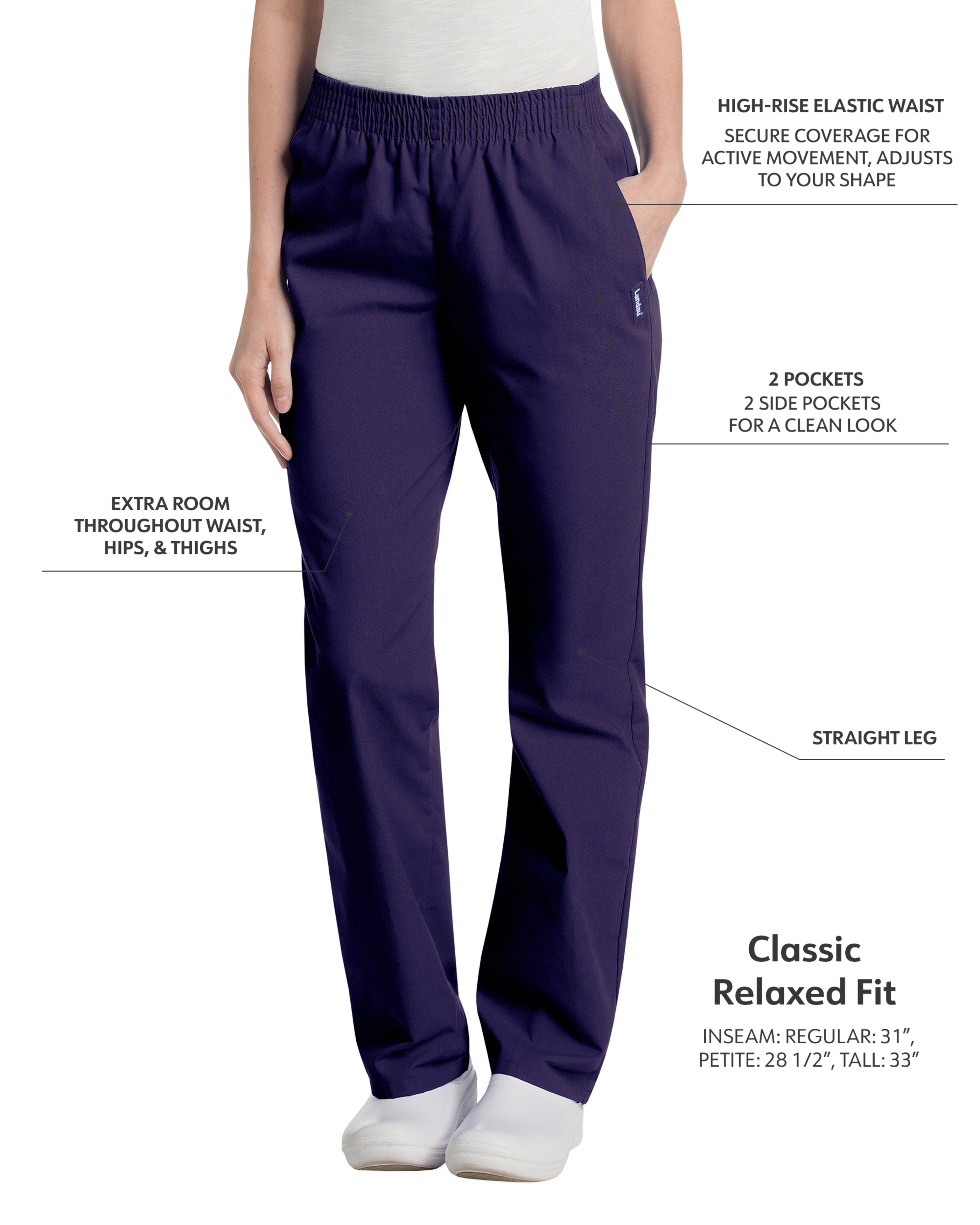 Landau - Essentials - Women's Two-Pocket High-Rise Elastic Waist Straight Leg Pant 24