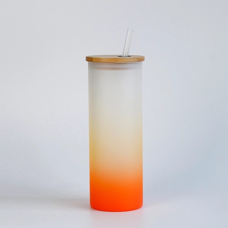 18Oz Bamboo Covered Frosted Glass Cup 4