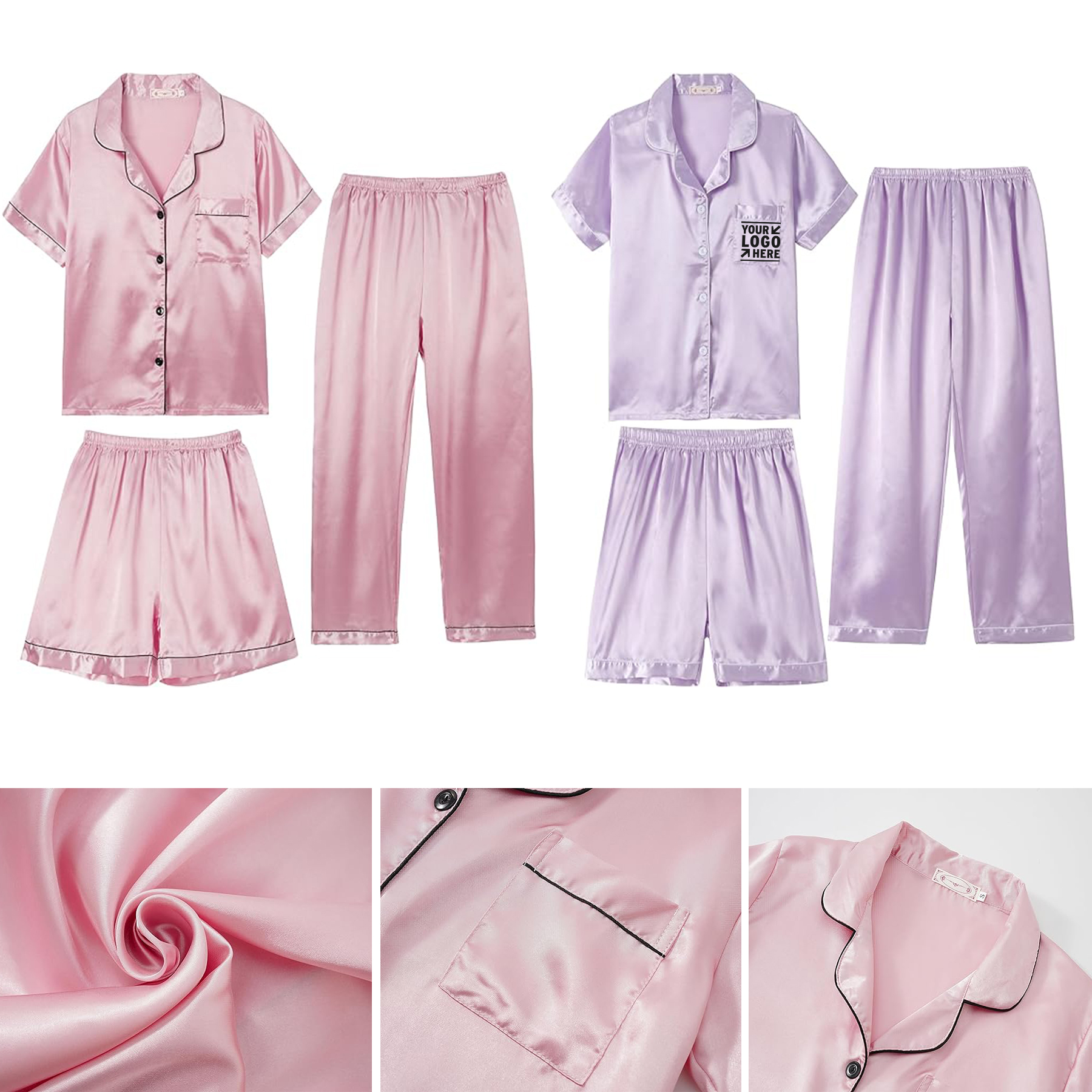 3PCS Unisex Girls Boys Kids Pajama Sets Button Down Satin Silky Sleepwear  2