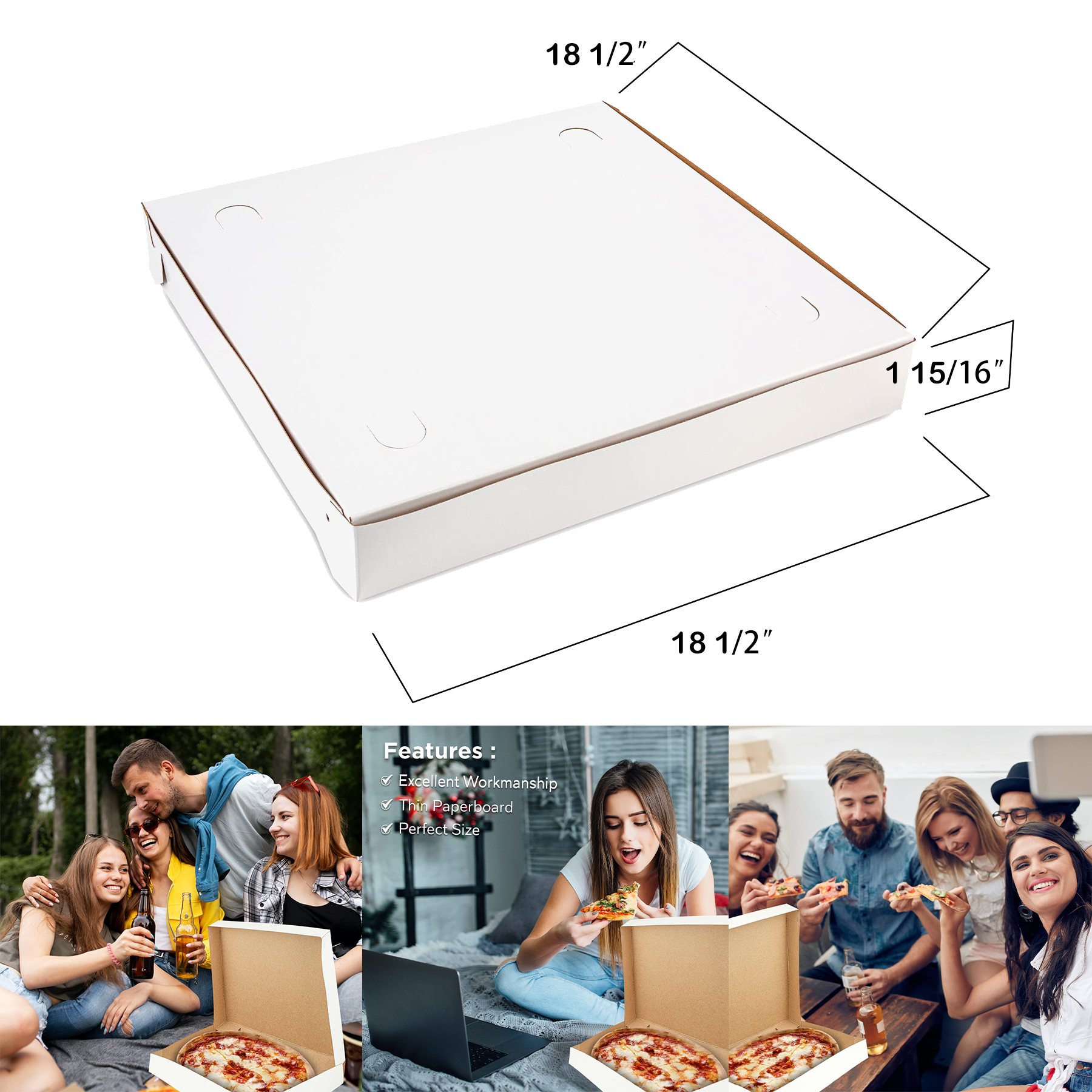 18 inch White Pizza Box 18 1/2" x 18 1/2" x 1 15/16" 2