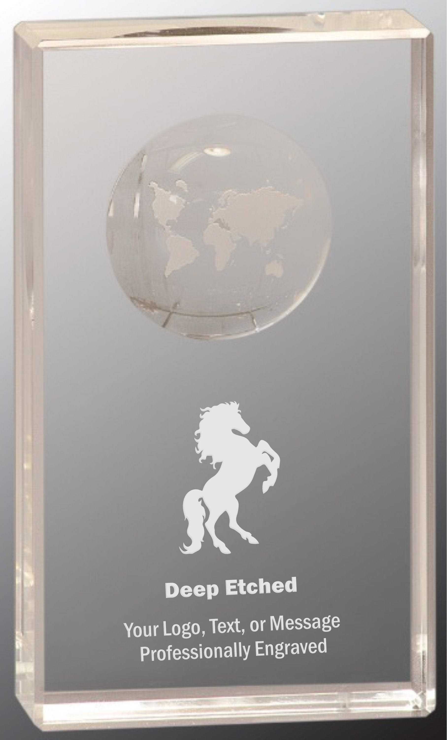 6" Clear Crystal Rectangle Award with Globe Etching