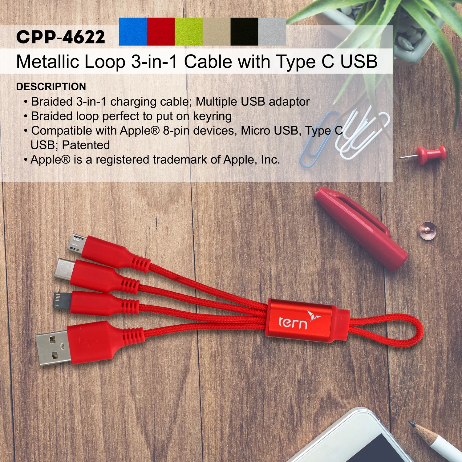 Metallic Loop 3-in-1 Cable with Type C USB 16
