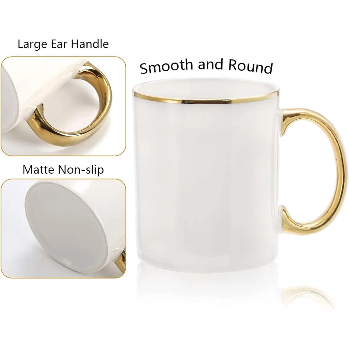 Custom 11oz White Blank Ceramic Mugs with gold handle 3