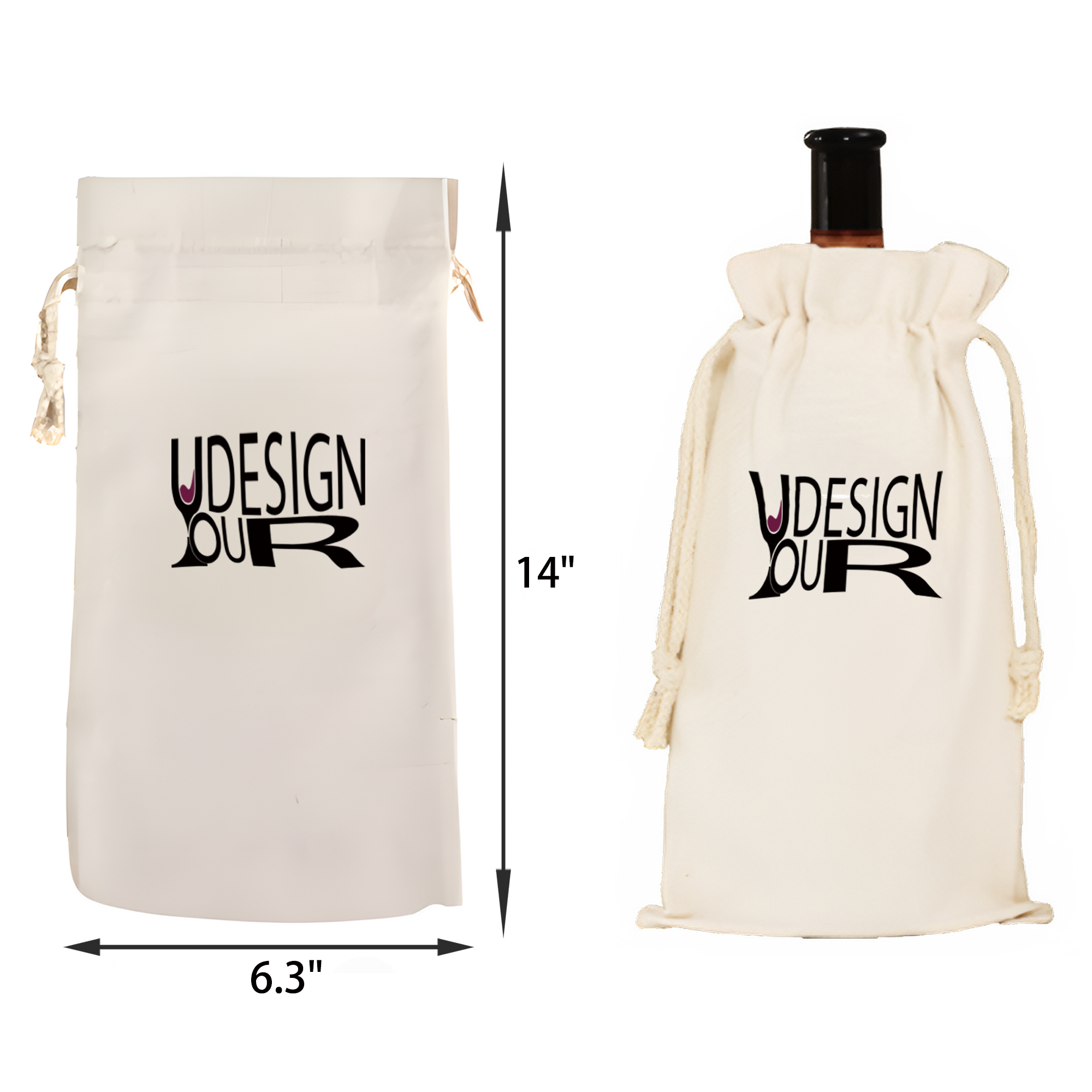 MOQ 50 PCS Stylish Drawstring Wine Bottle Canvas Bag 3