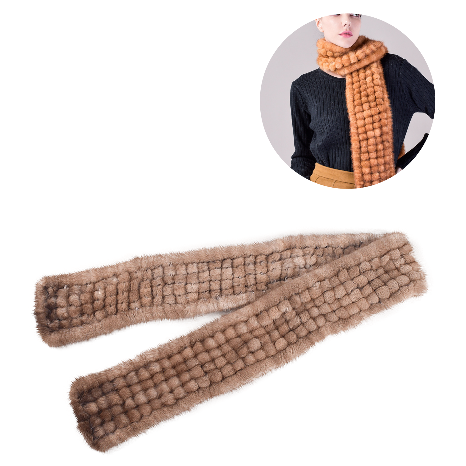 Mink Scarf with Fur Balls Luxury Women's Neck Warmer 3