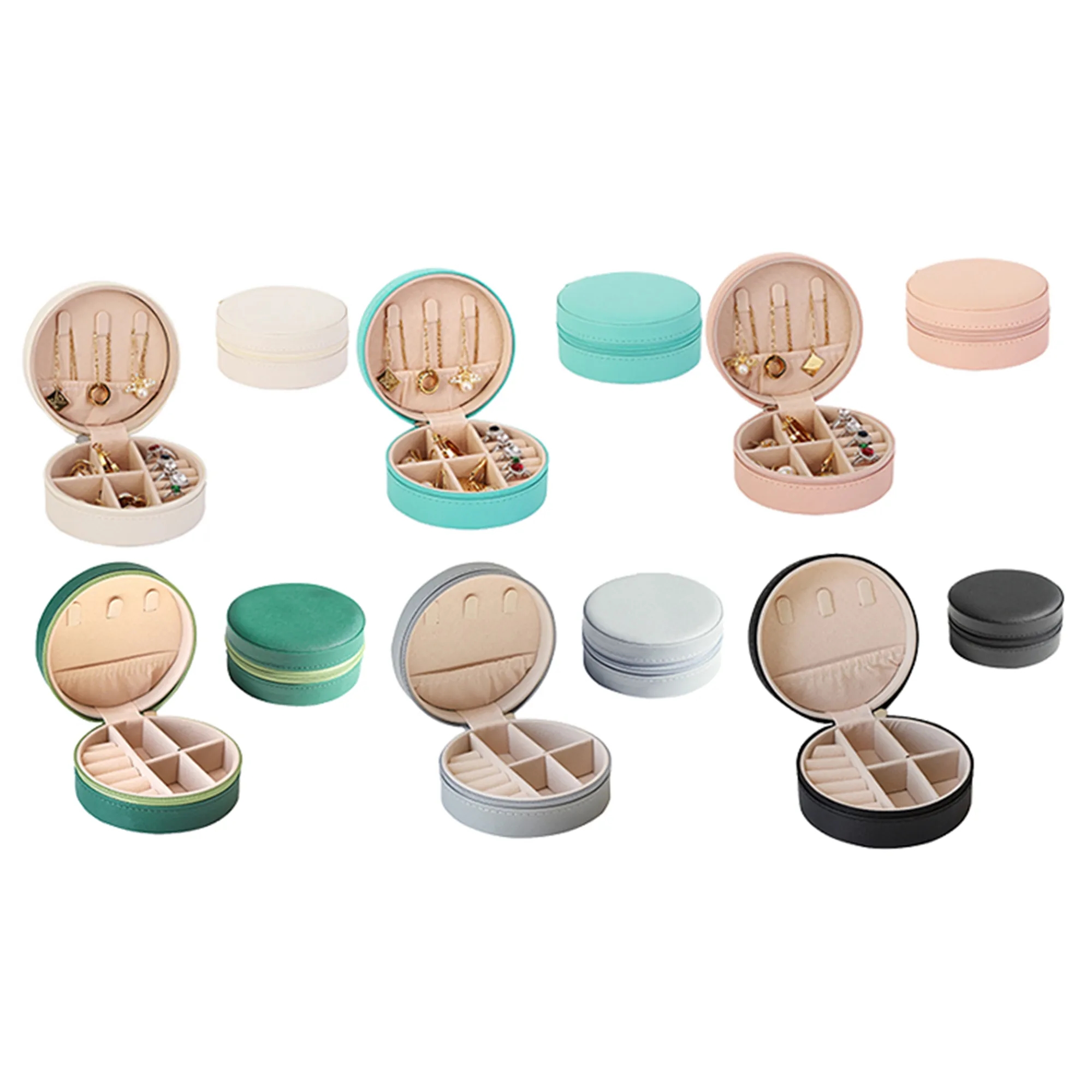 Portable Round PU Leather Jewelry Box 4
