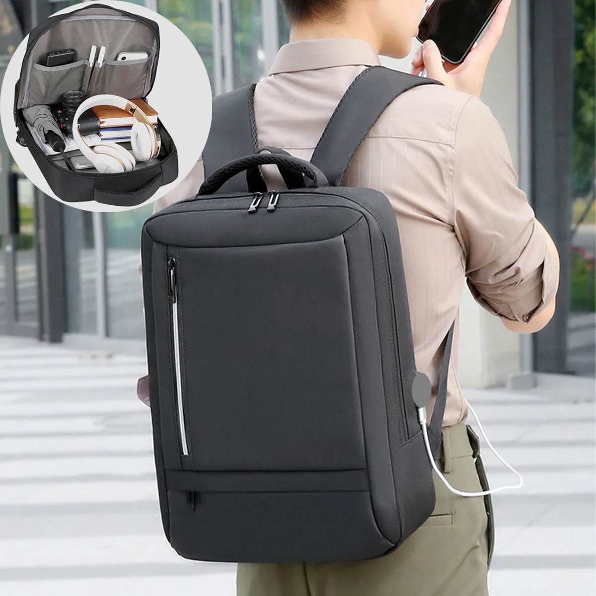 Multifunctional Men's Laptop Backpack with USB Charging Port 4