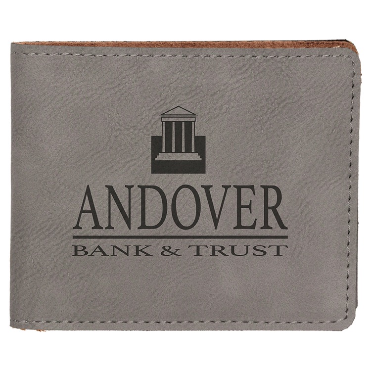 4 1/2" x 3 1/2" Gray Leatherette Bifold Wallet 2