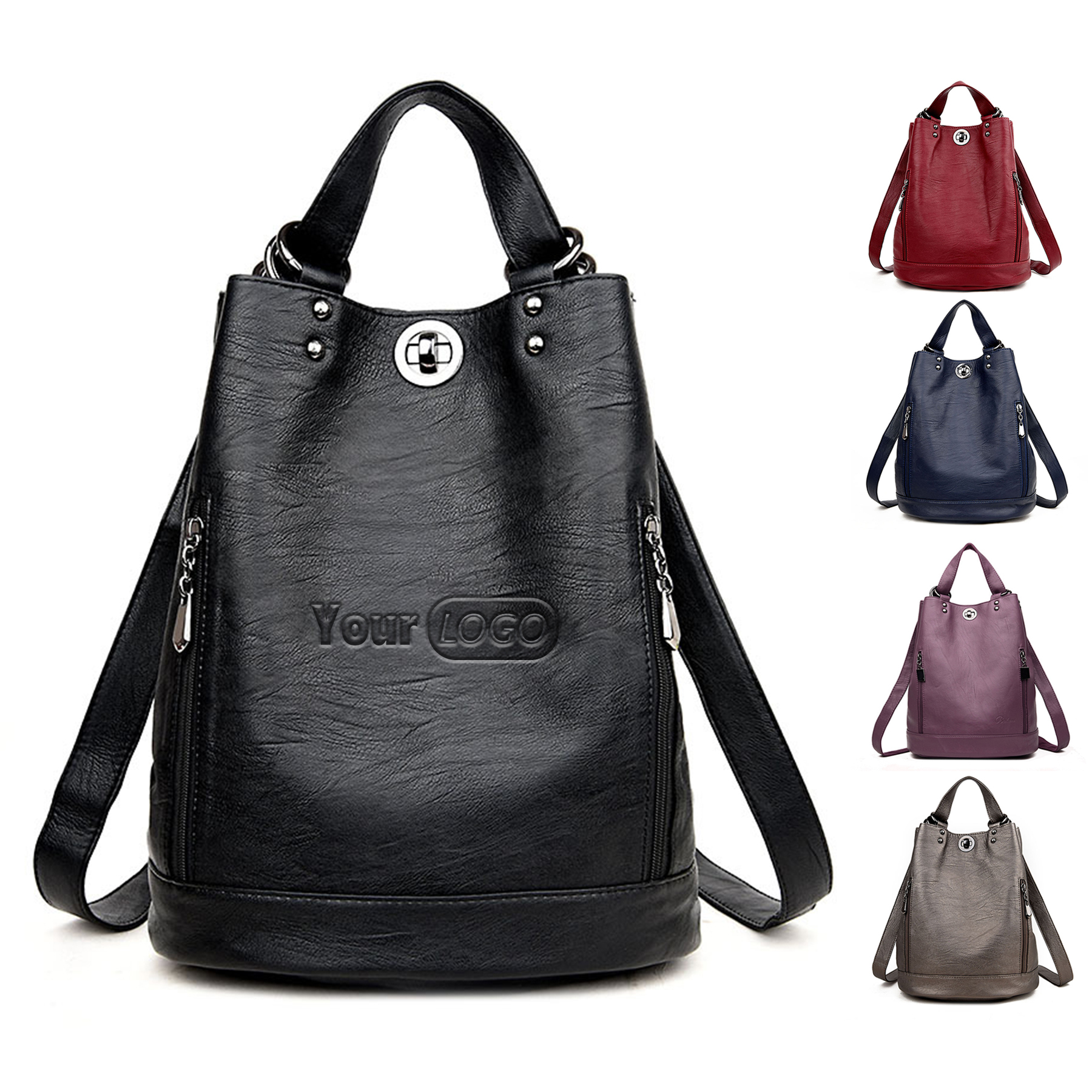 Pu high-capacity Bucket Backpack Women 8