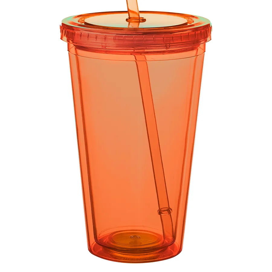 Double Wall Plastic Tumbler - with Straw, 16 oz. 16