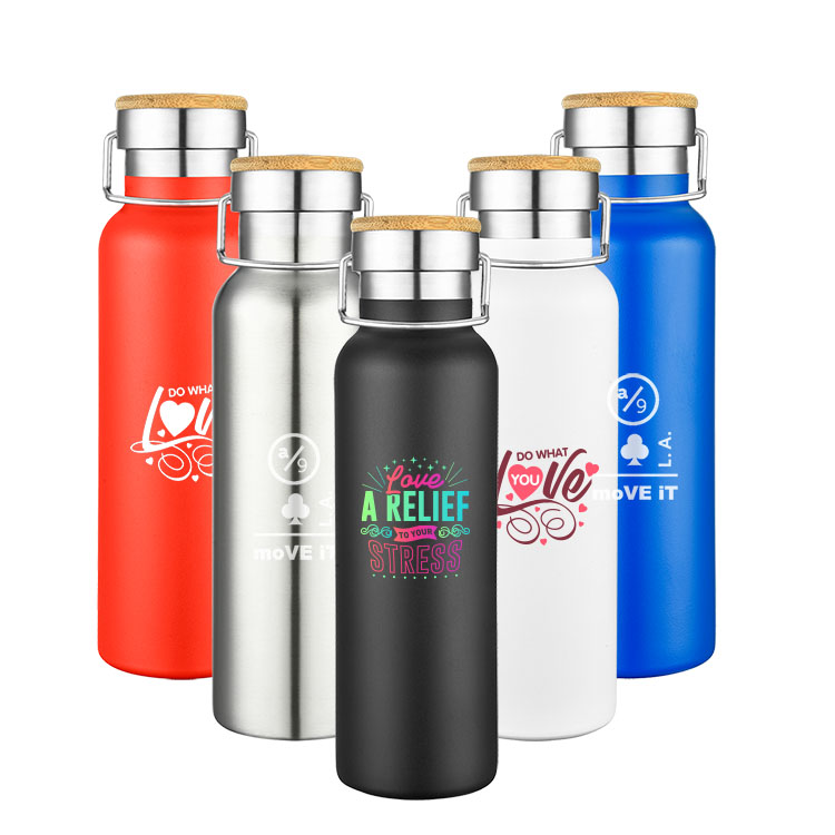 20 oz. Double Wall Stainless Steel Vacuum Water Bottle w/Bamboo Lid, custom water bottle with logo imprint 7
