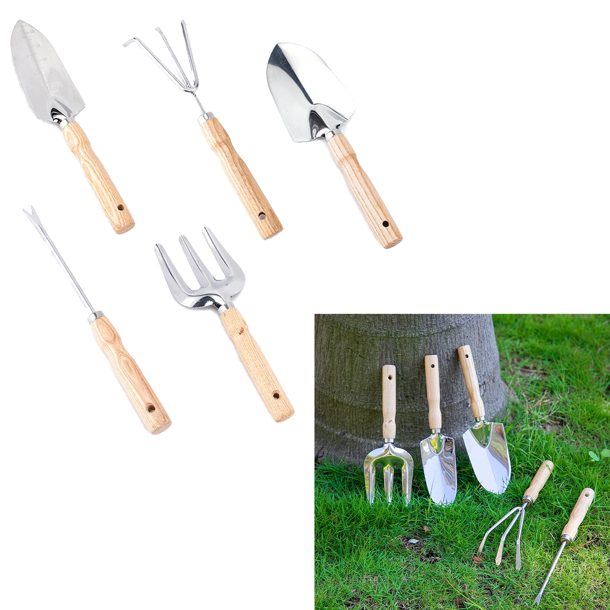 Wooden Handle Garden Tool Set 2