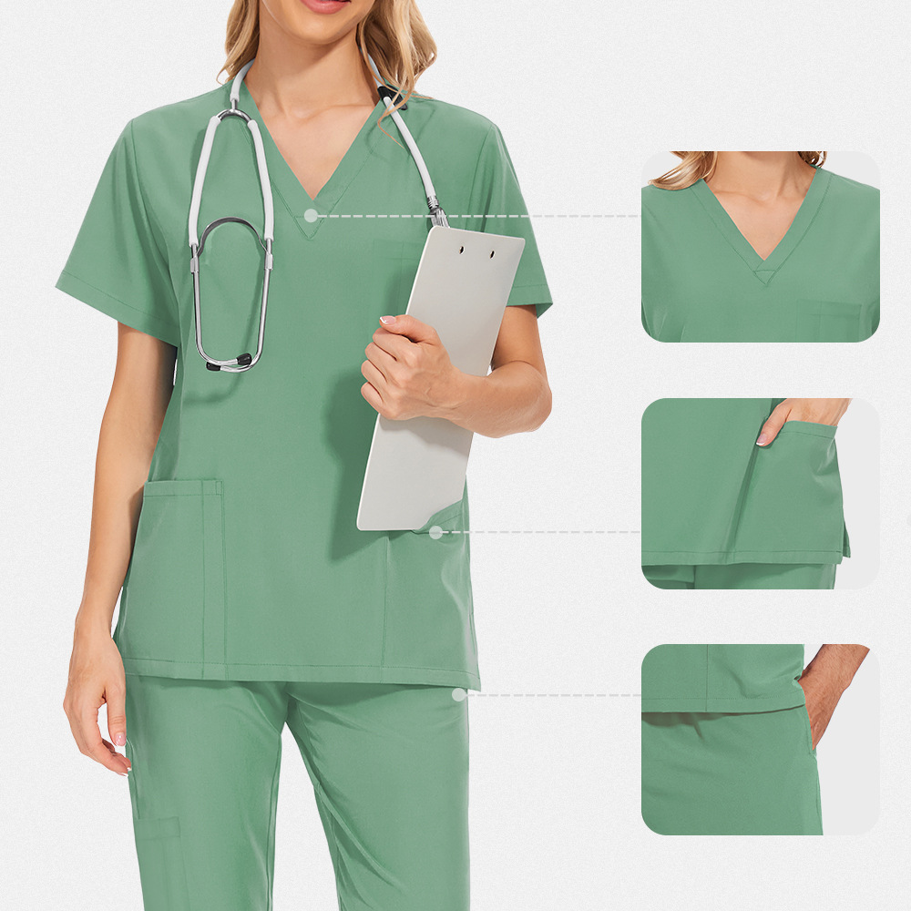 Medical Uniform Scrubs for Women Set V-Neck Pocket Top and Pants 12