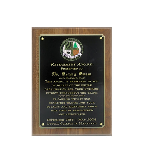 Standard Solid Walnut Plaque With Full Sized Engraving Plate 1