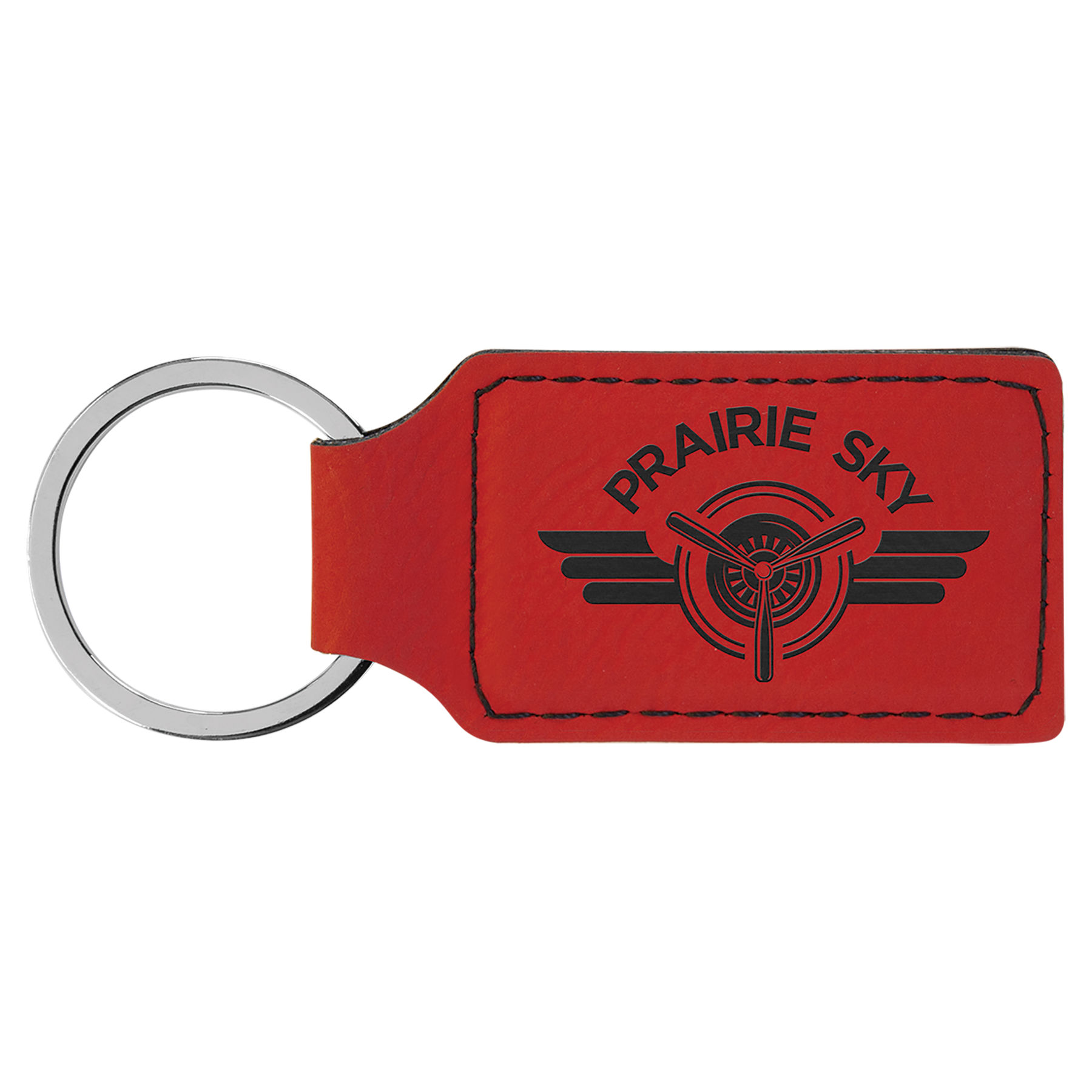 2 3/4" x 1 1/4" Red Leatherette Rectangle Keychain 2