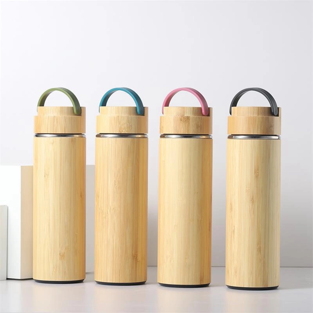 15 oz Vacuum-Sealed Bamboo Water Bottle with Plastic Handle 9