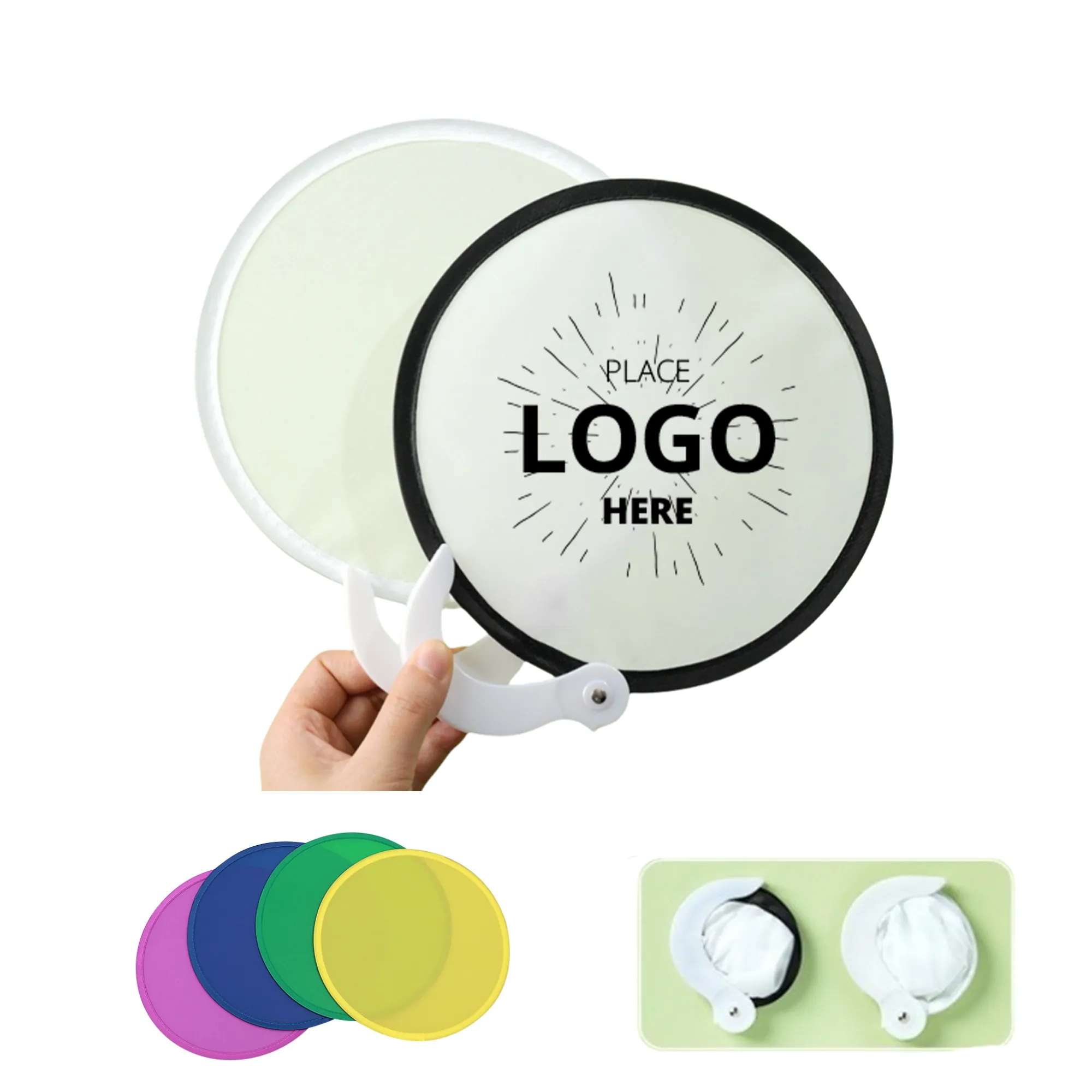 Nylon Folding Fan With Rope with pouch 4