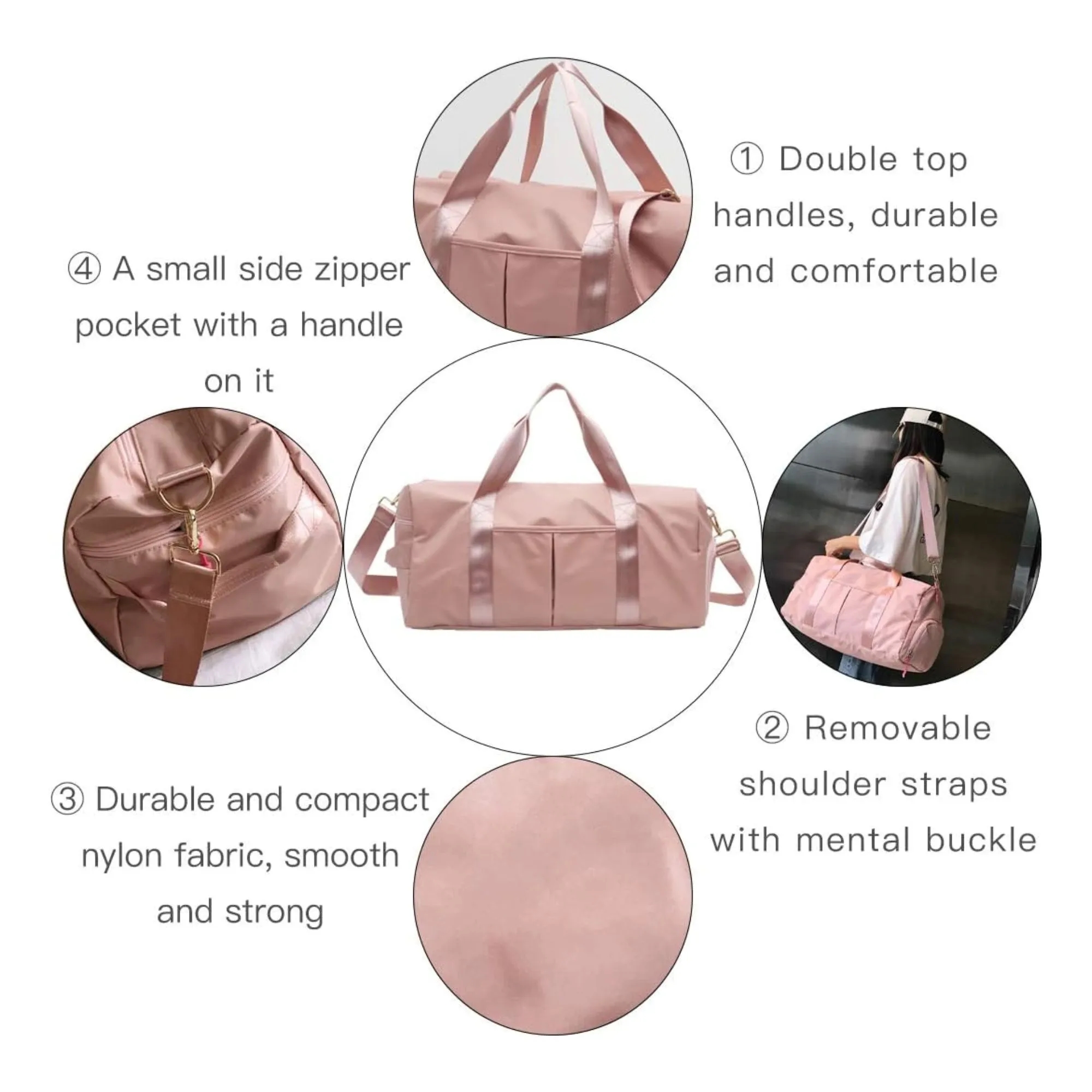 Durable tear-resistant nylon gym bag with reinforced metal z 5