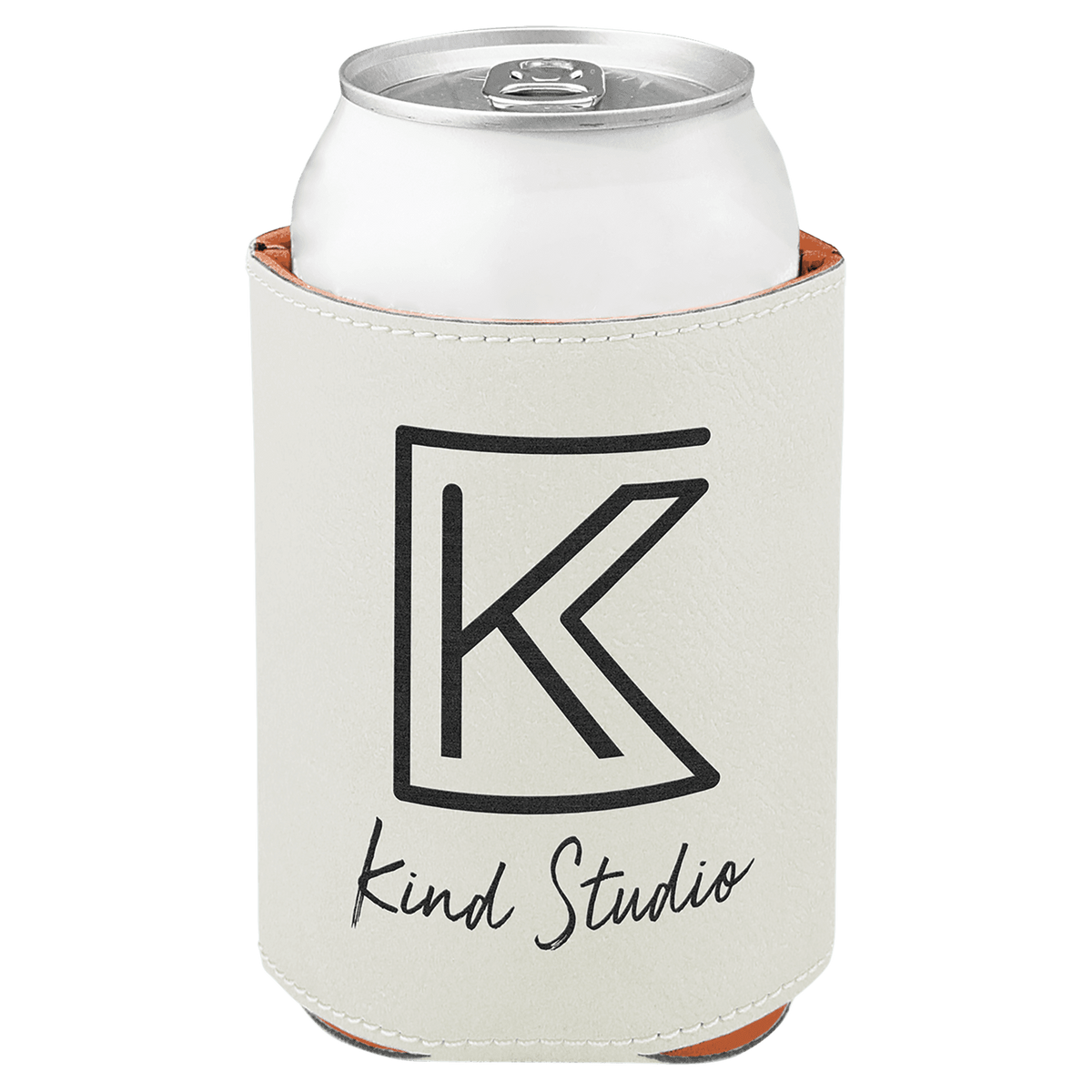 3 3/4" White Leatherette Beverage Holder, custom koozie with logo imprint 4