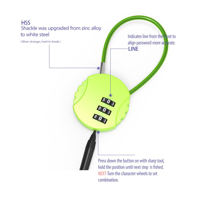 Portable Wire Rope Combination Password Padlock 3