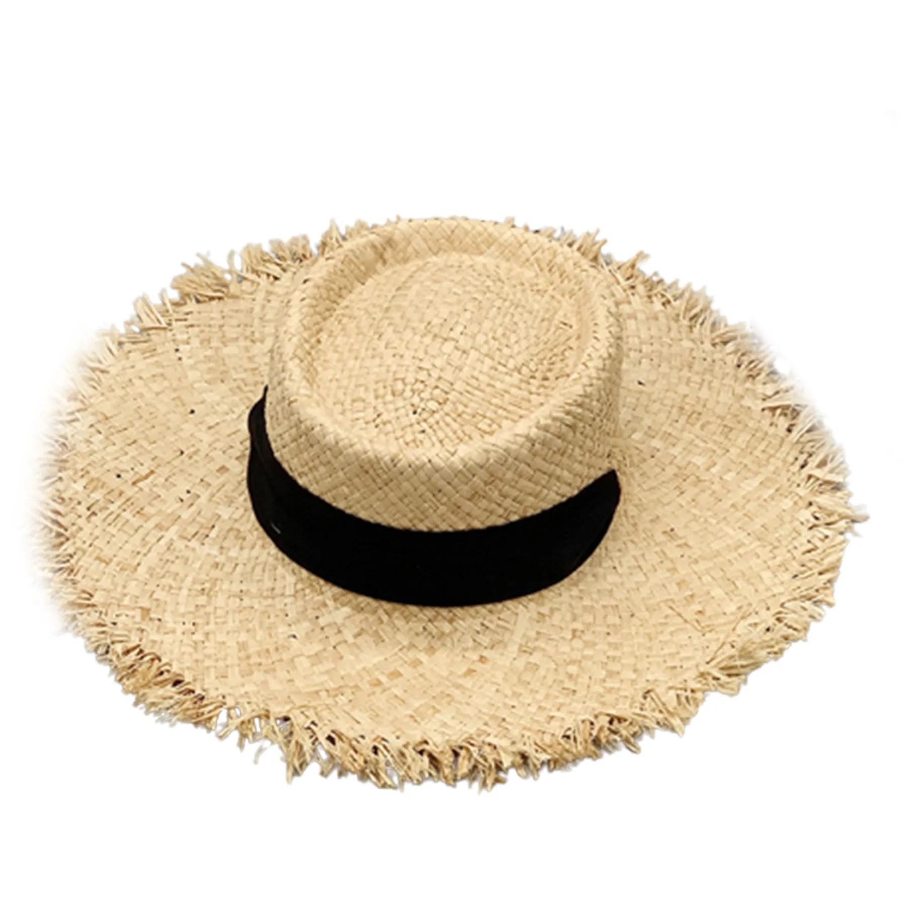 Raffia Straw Wide-Brimmed Boater Hat 1
