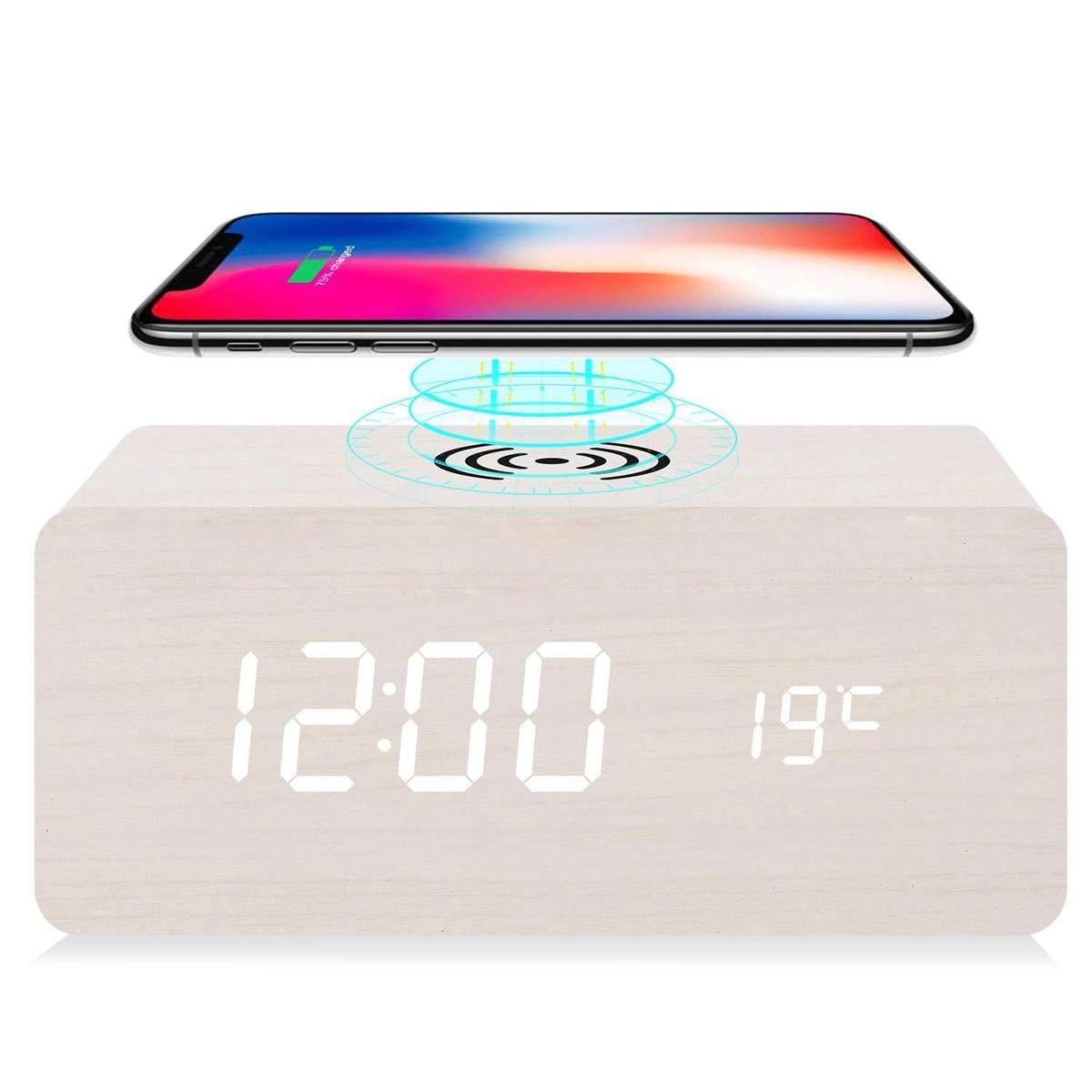 Wooden Alarm Clock With Wireless Charging Pad 2