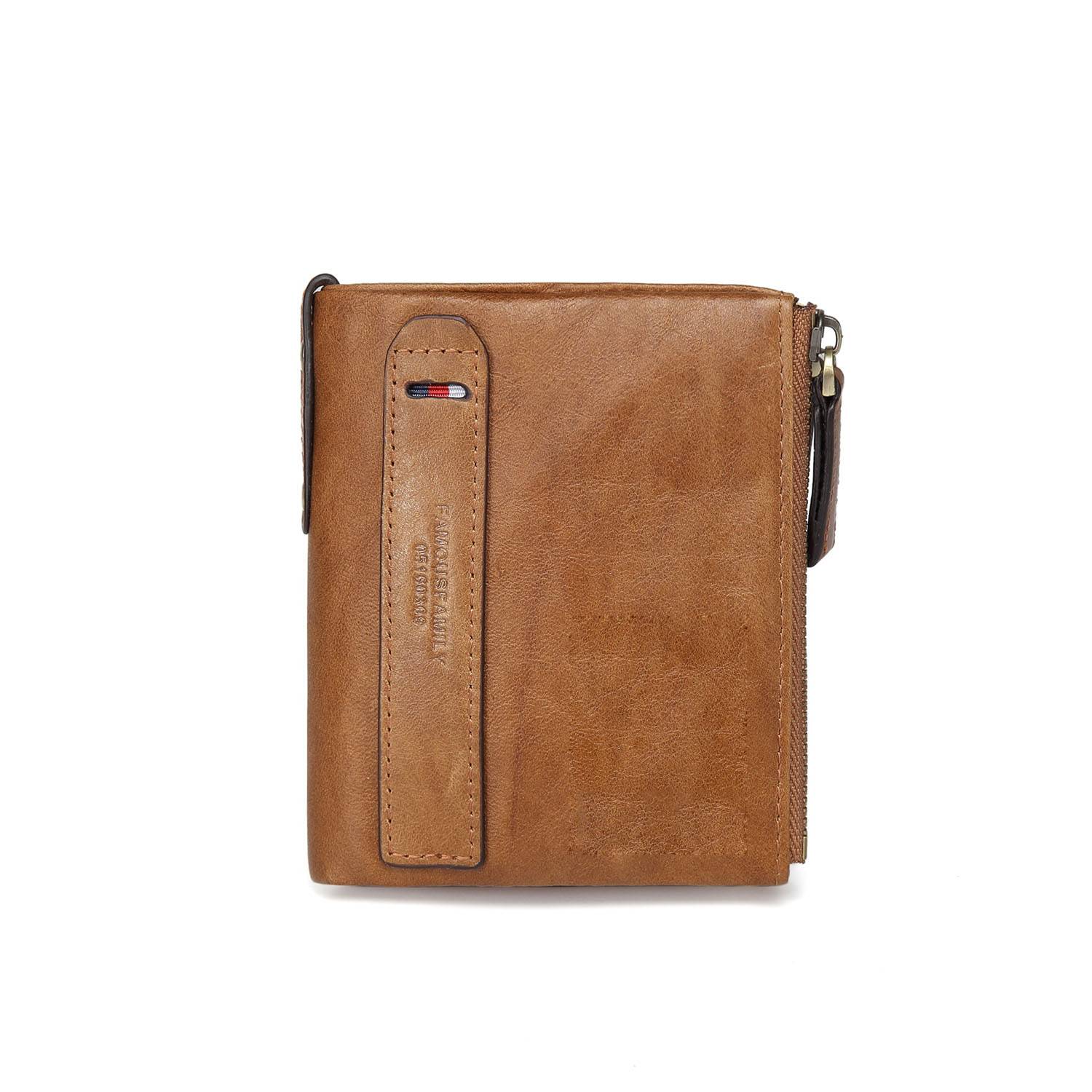 Genuine Leather Double zipper short vintage wallet 1