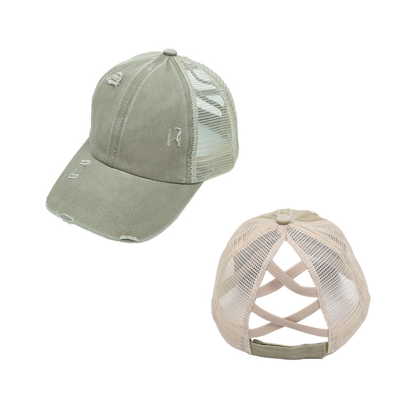 Ladies Vintage Crisscross Ponytail Mesh Baseball Cap 4