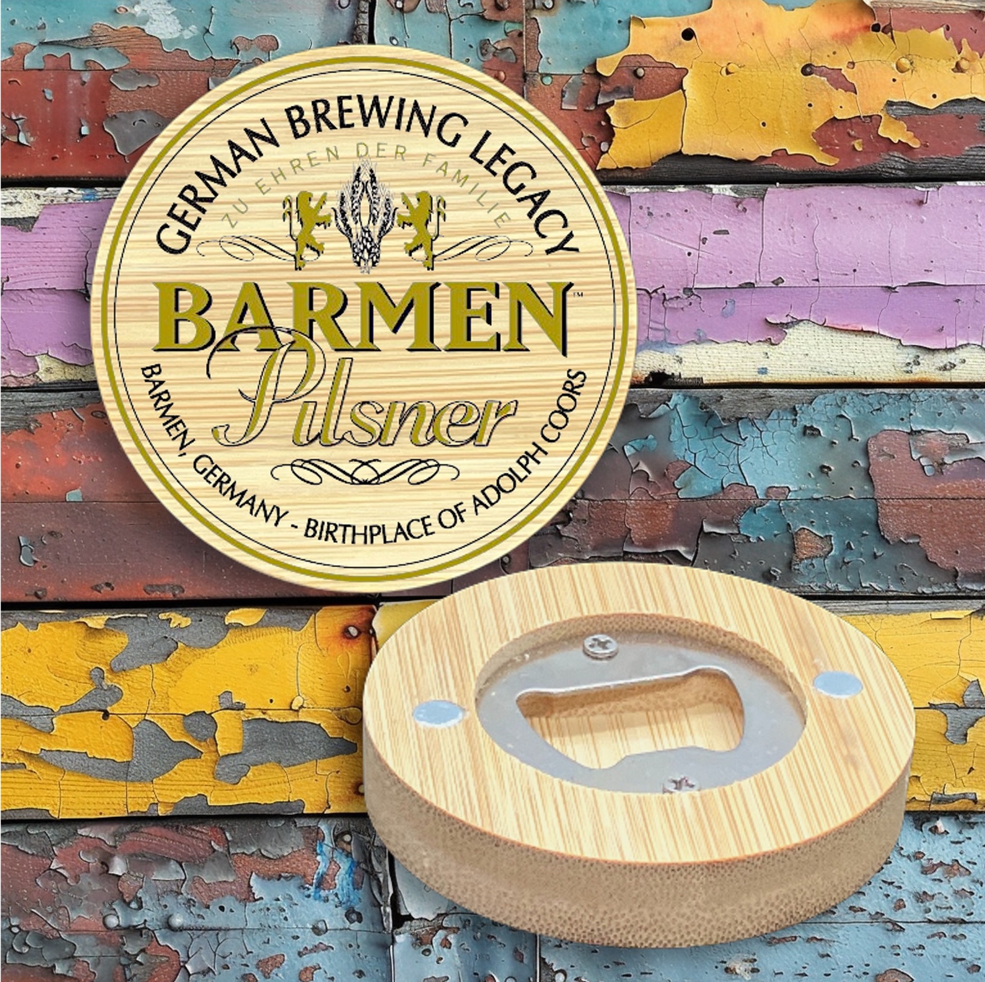 2.5" Round BAMBOO Bottle Opener Magnet 48