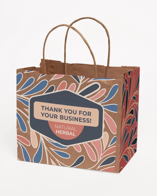 Full Color 4-Sided Natural Handle Shopper Paper Bags (8.5" x 7.25" x 5") 2
