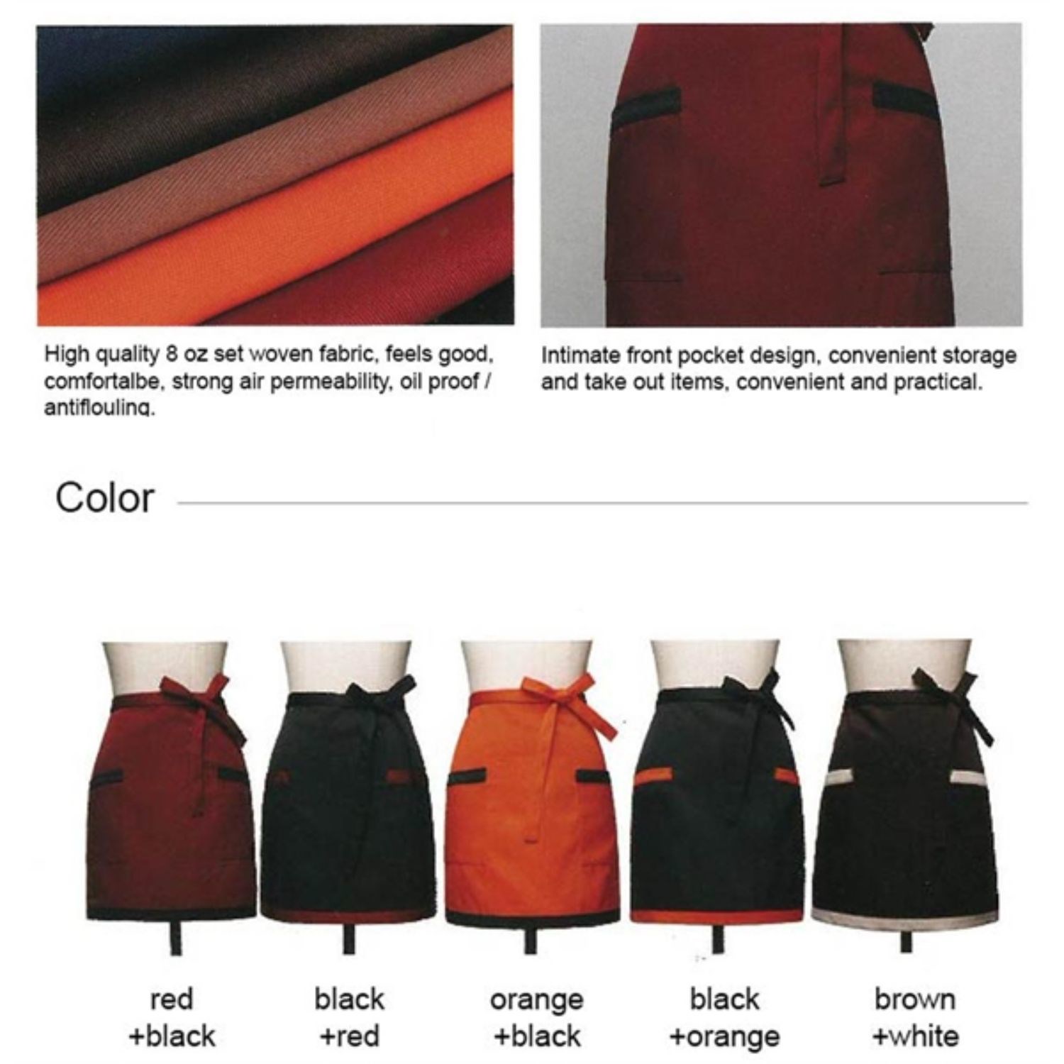 12 oz. Woven Waist Apron w/ Color trimmed bottom & 2 pockets 3