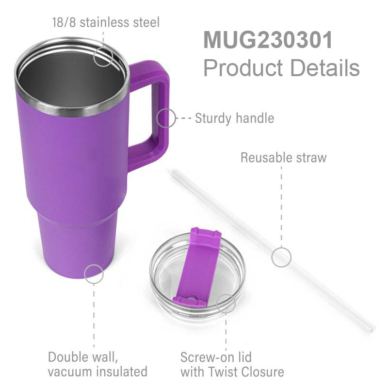 Endura40 40 oz Double Wall SS Vacuum Travel Mug & Straw Lid with Twist Closure 5