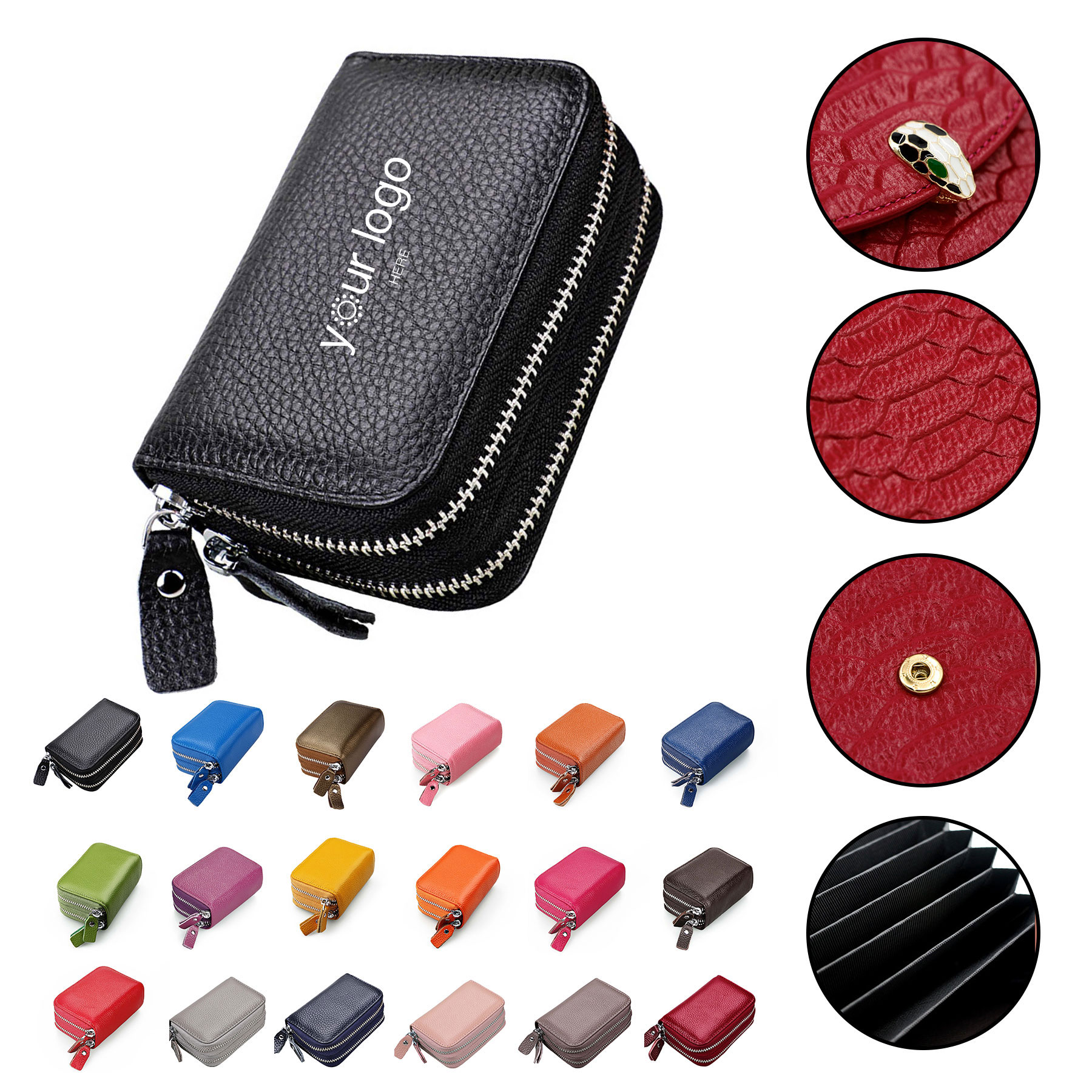 Leather Rfid Double Zippered Accordion Wallet 2