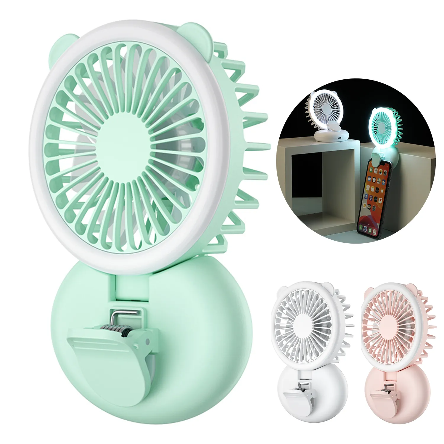 Handheld Mini Fan With Selfie Ring Light 2