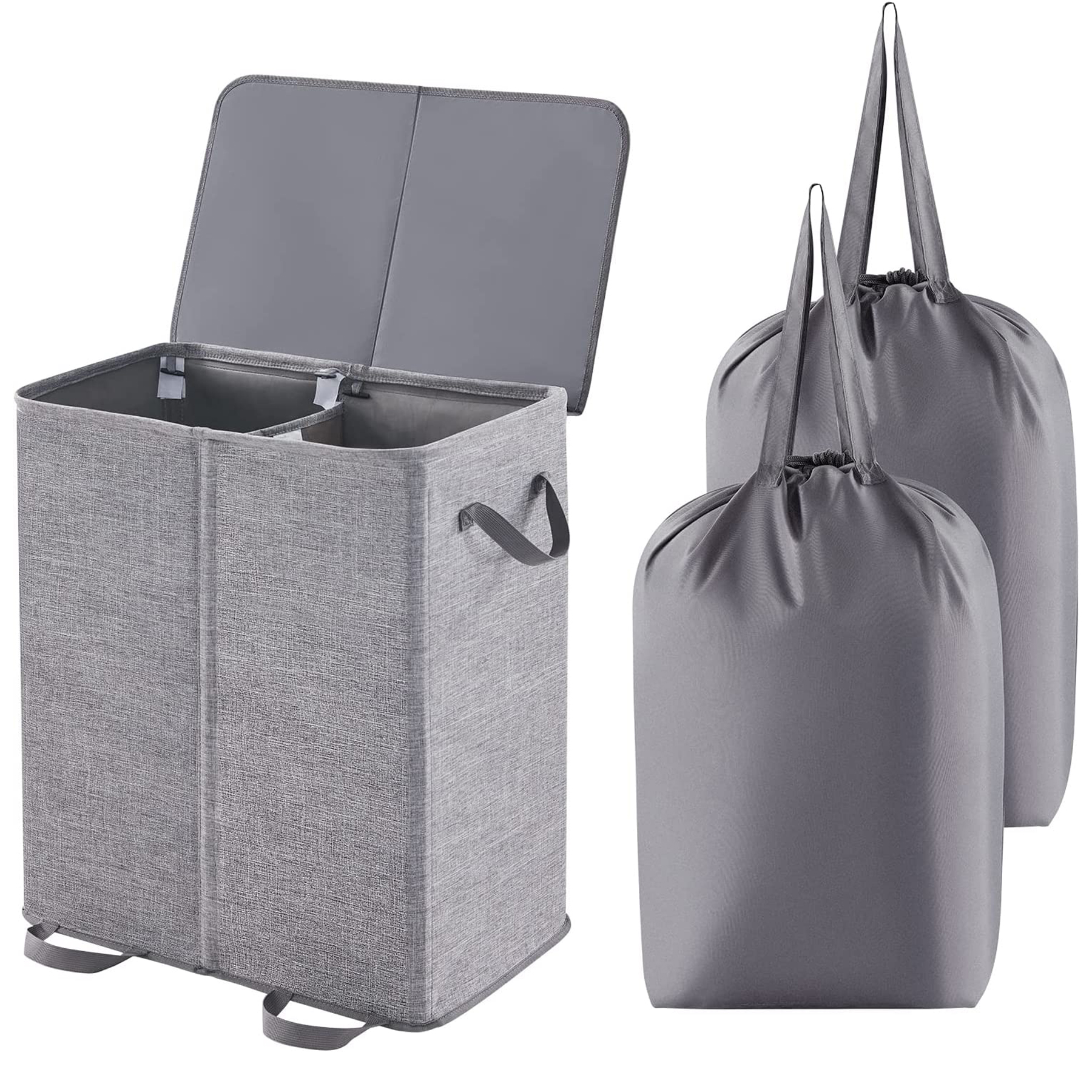 Double Laundry Hamper with Lid and Removable Laundry Bags