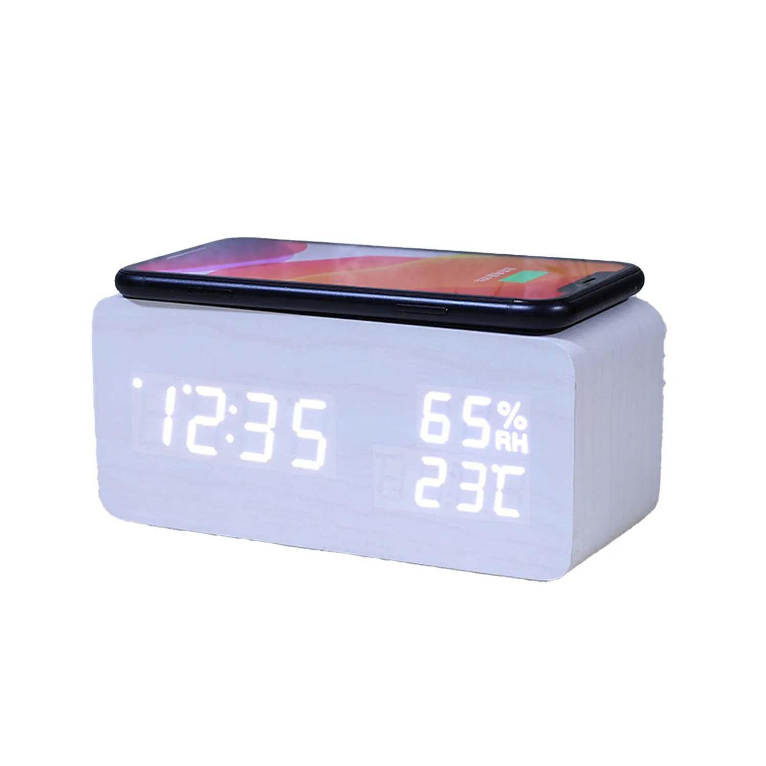 Wooden Digital Alarm Clock With Wireless Charging 1