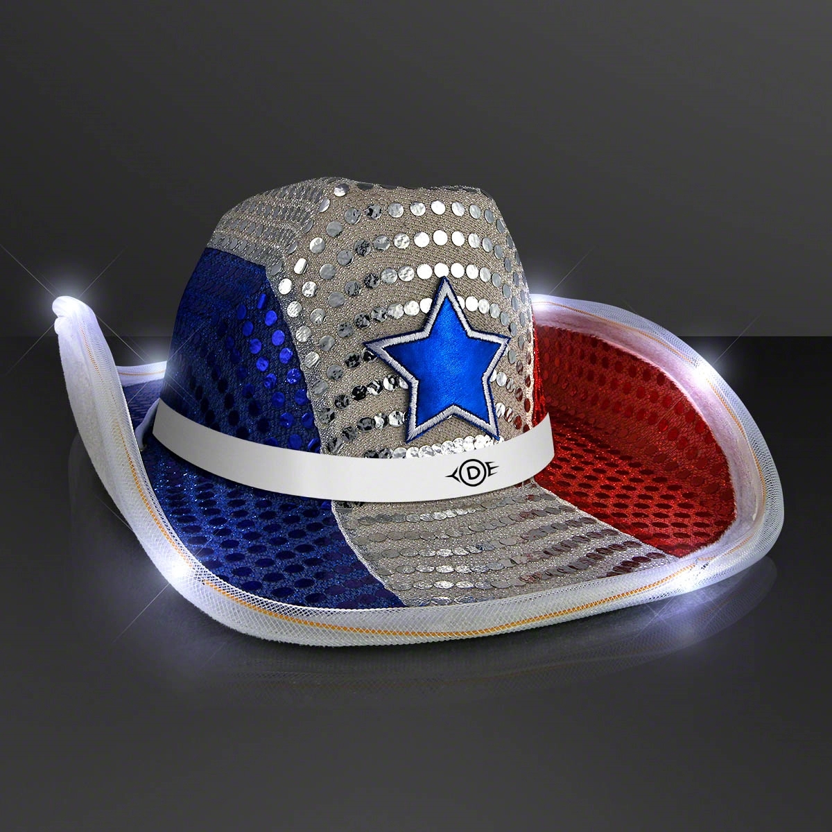 Red, White & Blue LED Cowboy Hat with Band 4