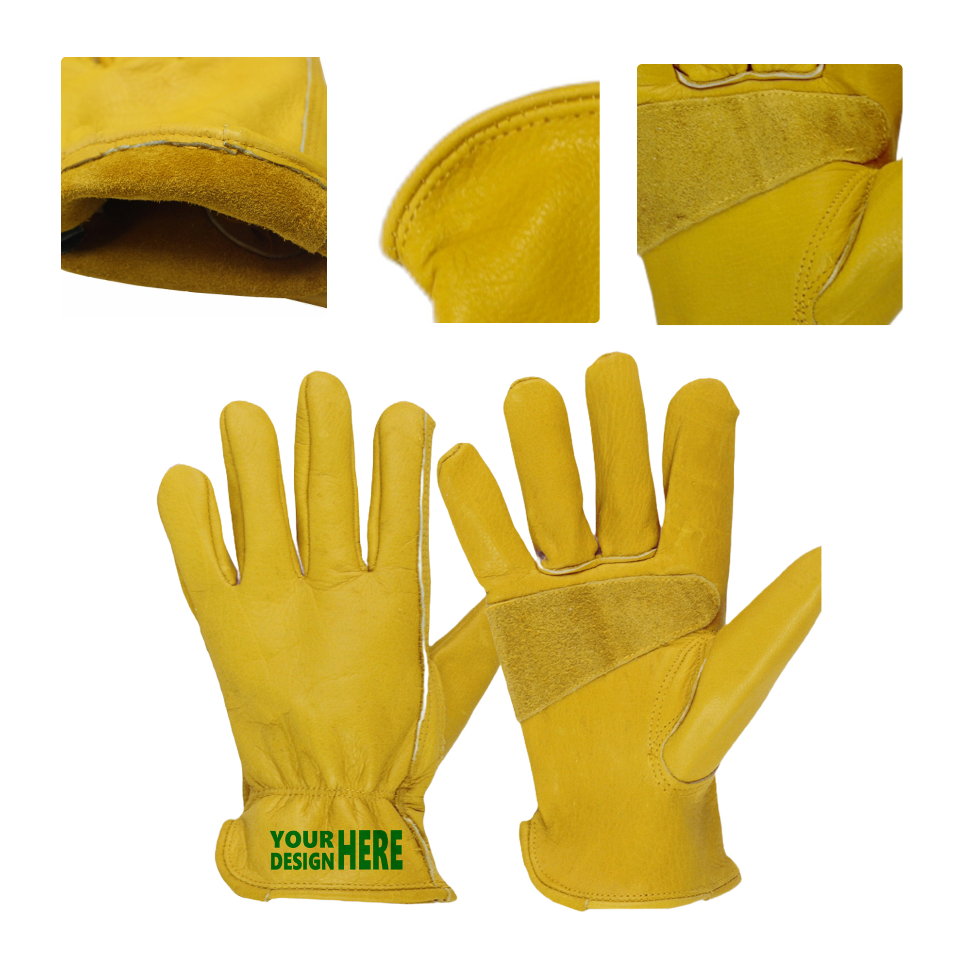 MOQ50 Durable Yellow Cowhide Leather Work Gloves 2