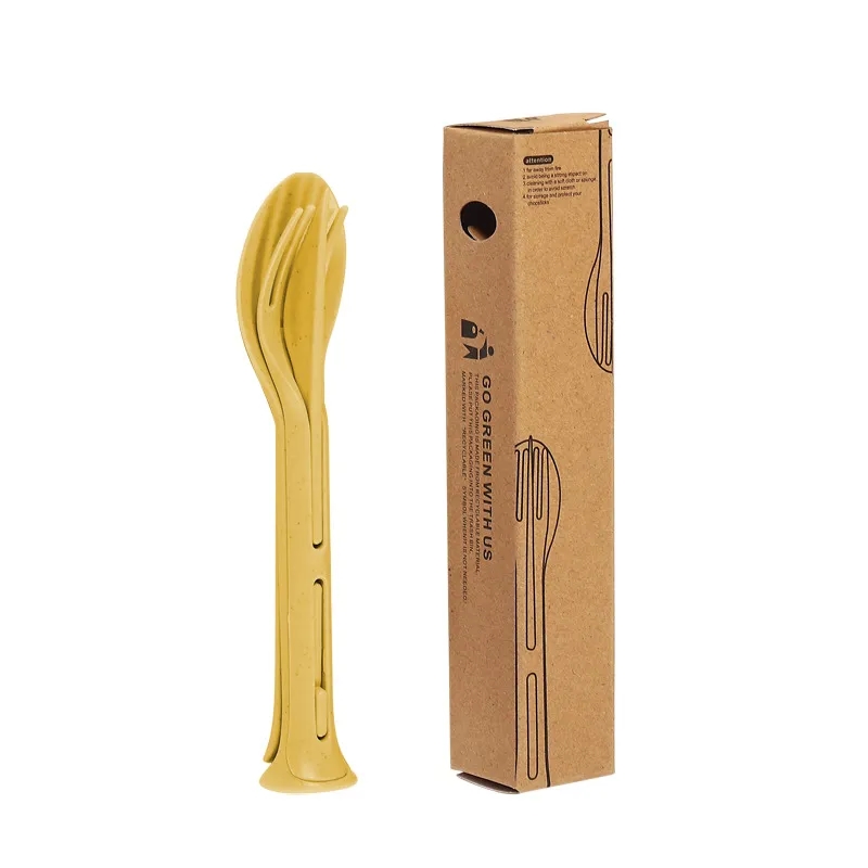 Wheat Straw Three-in-One Portable Cutlery Set 2