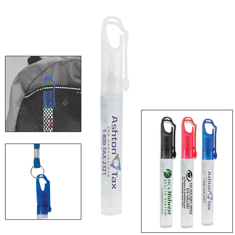 "SprayClip" 10 ml. Antibacterial Hand Sanitizer Spray Pump Bottle with Carabiner Clip Cap(PhotoImage 3