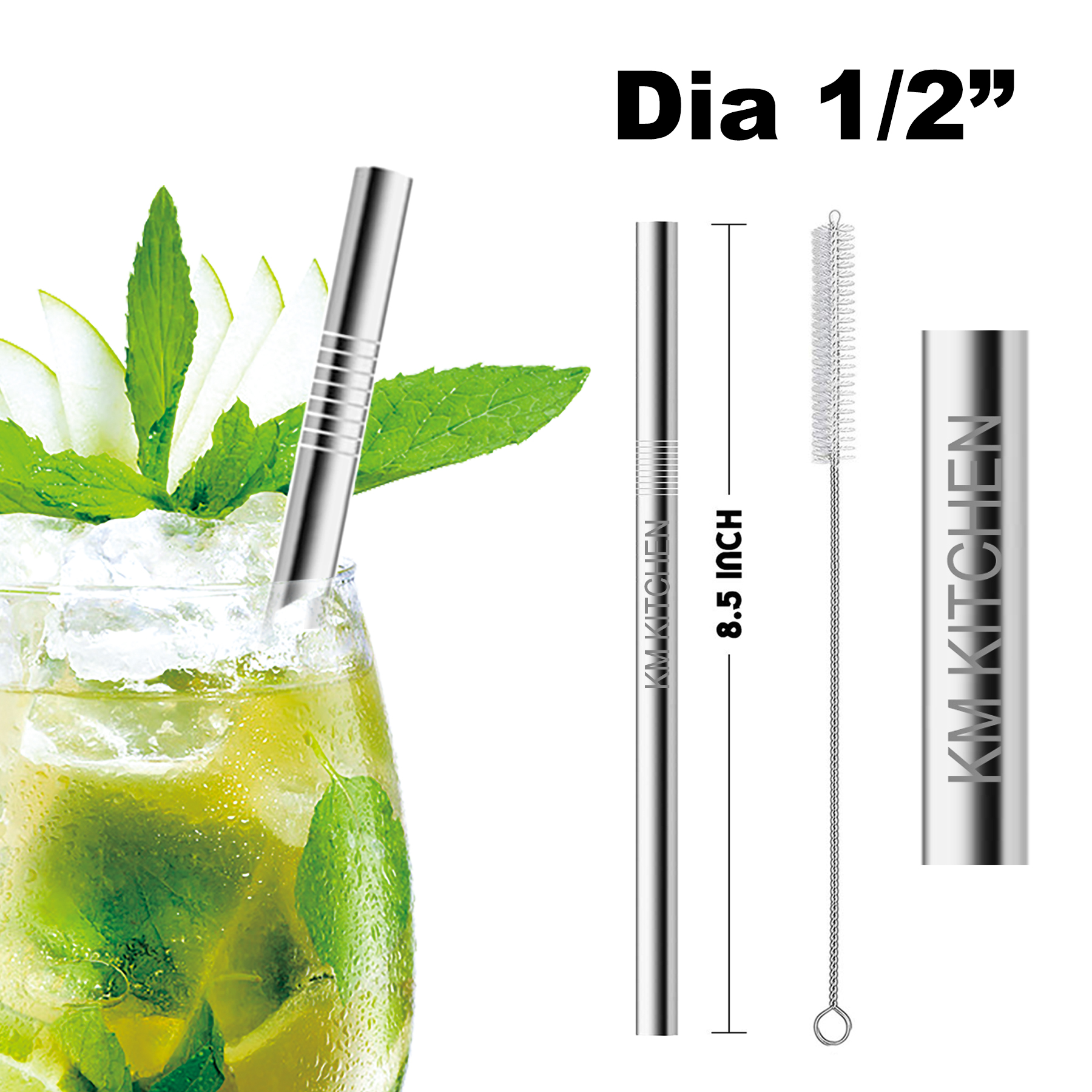 8 1/2"L 1/2"Dia Stainless Steel Straws 3