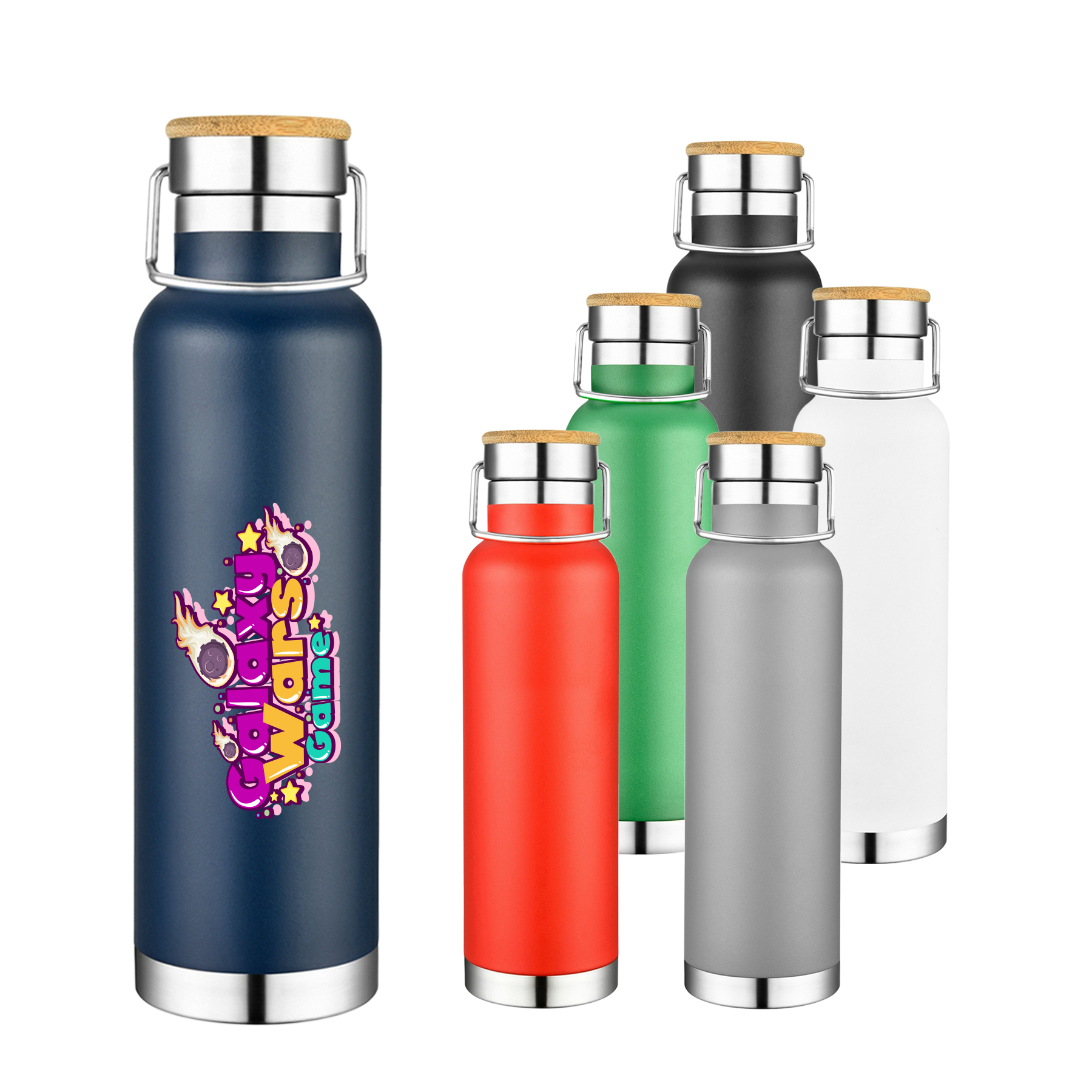 22 oz. Double Wall Stainless Steel Vacuum Water Bottle/Mug w/Bamboo Lid, custom water bottle with logo imprint 6