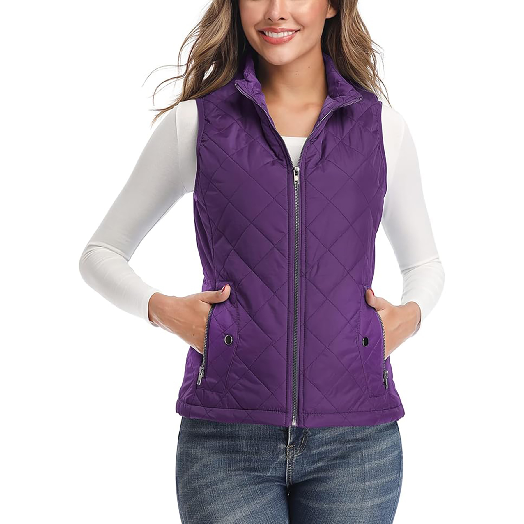 Women's Stand Collar Lightweight Zipper Quilted Vest 11