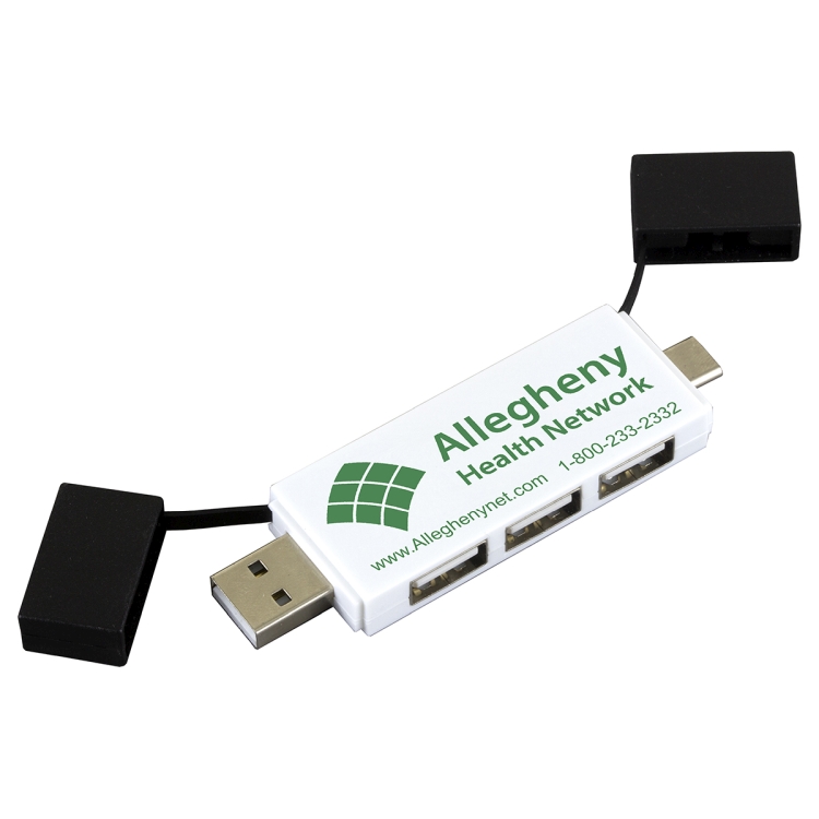 "Freedom" 2 in 1 – 3 Port Mini USB Hub with Type A & Type C Adapter 5