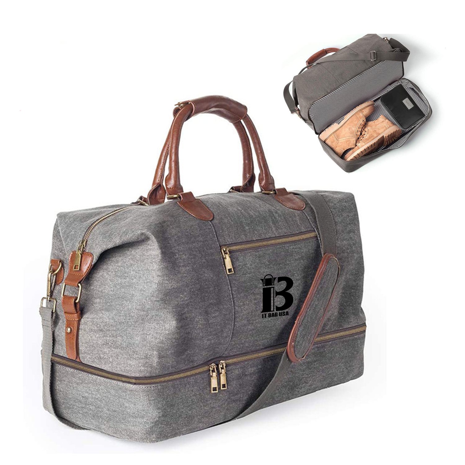 Canvas Weekender Bag with Shoe Pouch 2