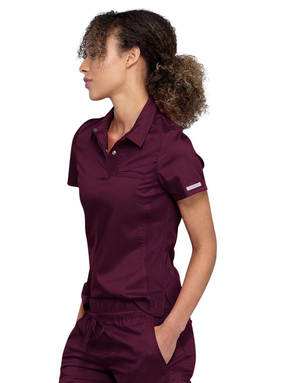 Cherokee - Workwear Revolution - Women's 1-Pocket Tuckable Snap Front Polo Shirt 7