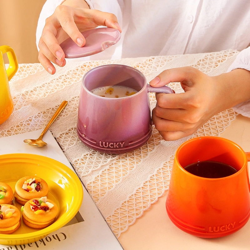 12OZ Colorful Ceramic Mug Cup and Saucer Set with Lid Spoon 3