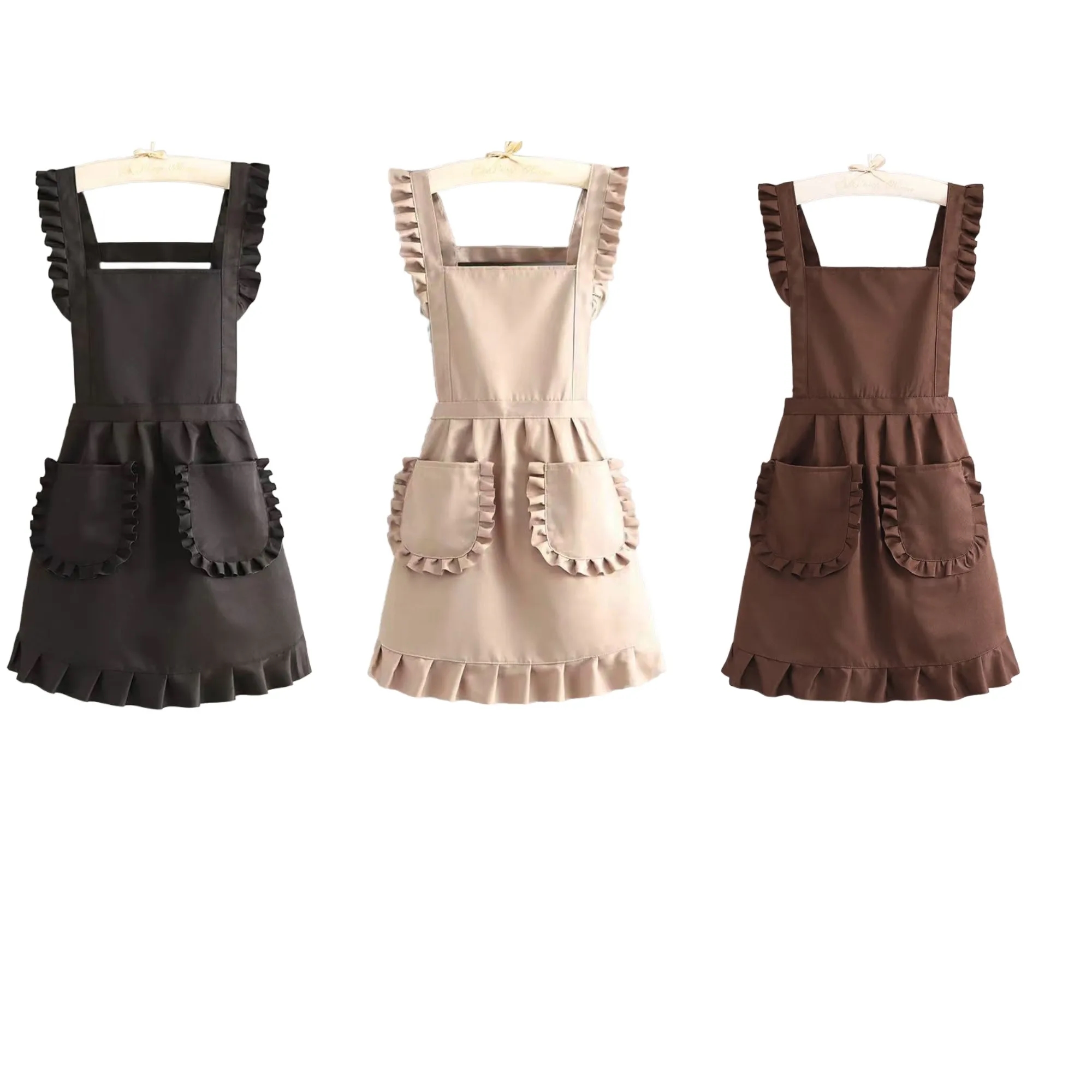 Anti Stain Kitchen Pinafore Frilly Apron With 2 Pocket 3