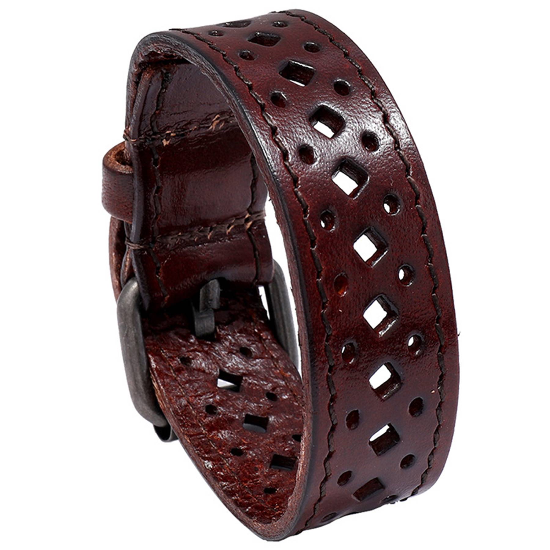 PU Vintage openwork wide leather bracelet 3